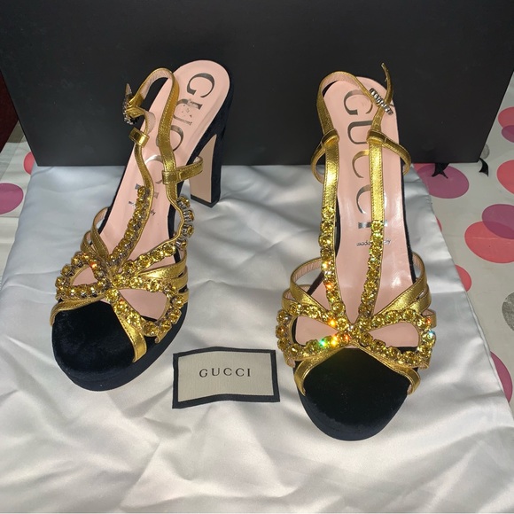 GUCCI Zephyra Crystal Embellished Ankle Strap Sandals Block Heel pump 38.5 sz 8 - Picture 15 of 15